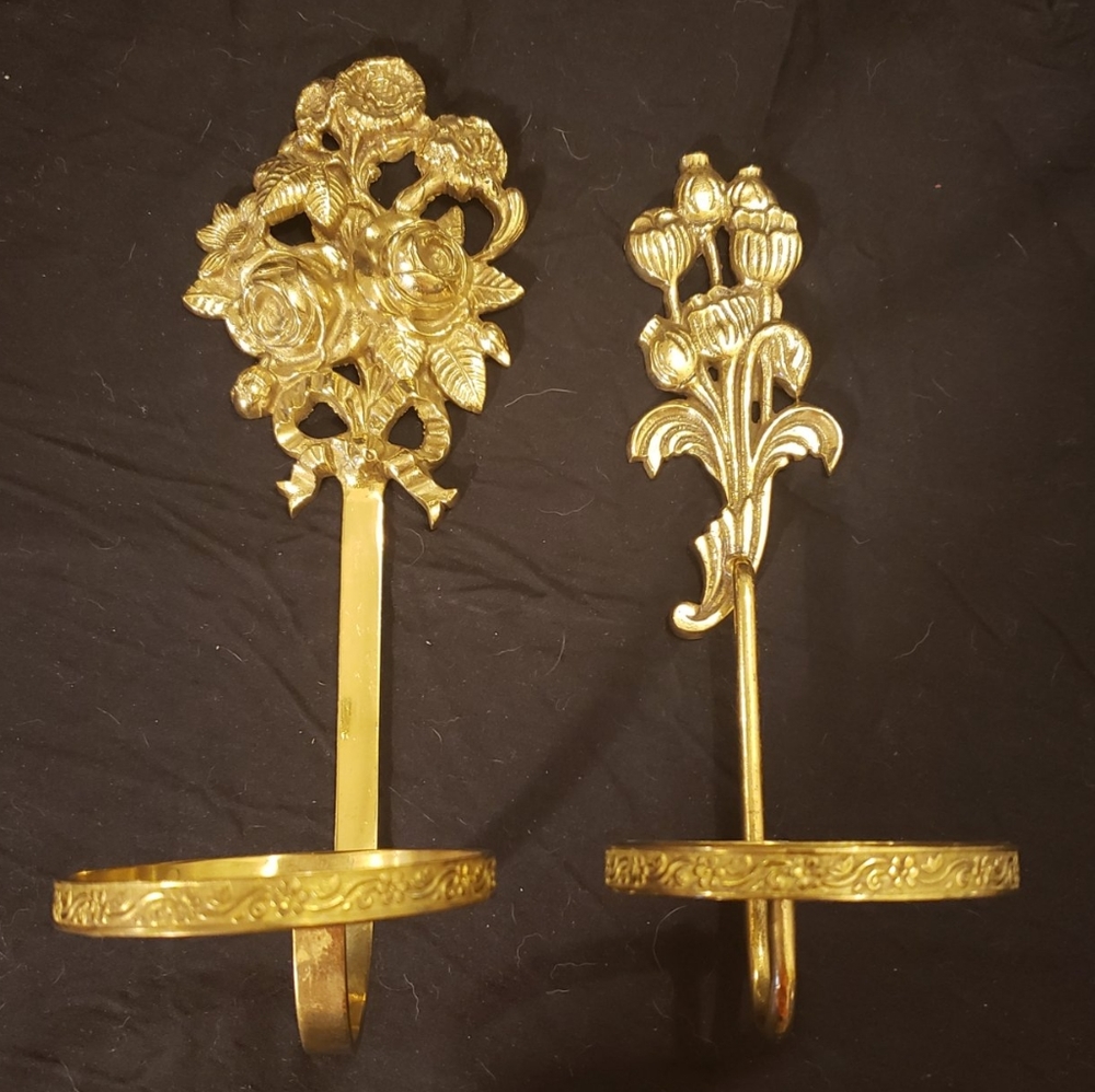 Set of 2 Vintage Brass Floral Pot/Plant Holders